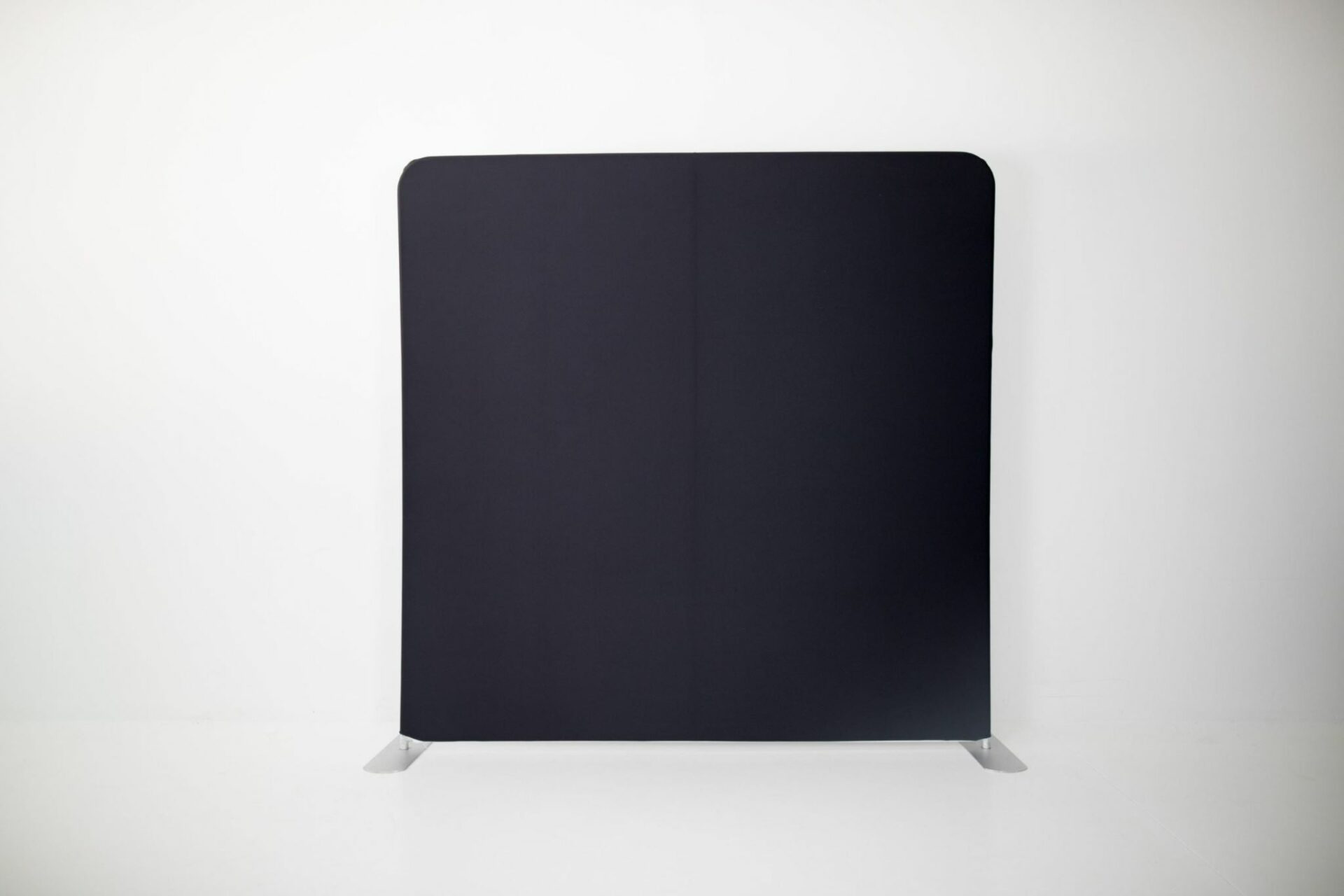 A black fabric screen on a white background.