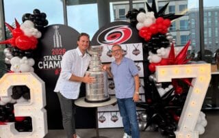 DJ Randy Bennett with Andrei Svechnikov of the Carolina Hurricanes with the Stanley Cup.