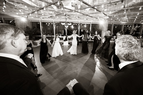 A black and white photo of a wedding dance.