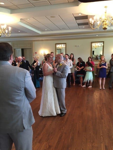 A wedding couple sharing their first dance.