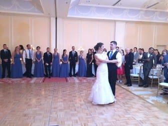 A bride and groom sharing their first dance at the Carolina Inn, a breathtaking ballroom venue.