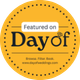 day-of A round yellow badge with black dotted border reads "Featured on Dayof" and includes the website www.dayofweddings.com.