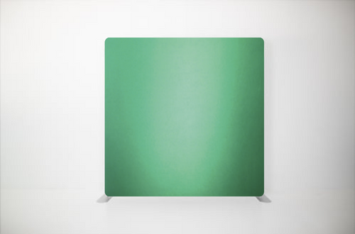 A plain green display board standing on small legs against a white background.