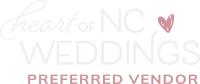 heart-of-nc-weddings-badge-ko Logo with light gray text reading "Heart of NC Weddings" and maroon text below reading "Preferred Vendor," with a heart symbol replacing the "O" in "Weddings.