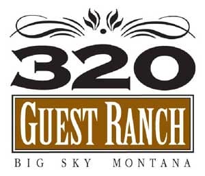 Logo for 320 Guest Ranch featuring bold text and decorative design, with "Big Sky Montana" written below.