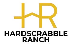 Logo for Hardscrabble Ranch featuring yellow stylized letters "HR" above the words "Hardscrabble Ranch" in bold black text on a white background.