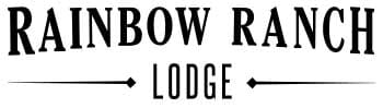 Logo for Rainbow Ranch Lodge with bold, uppercase black text and decorative lines on either side of the word "Lodge.