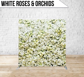 white roses and orchids backdrop